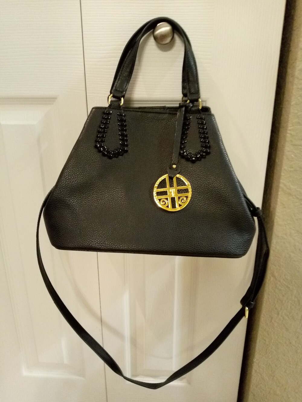 Salvio Tossi Black Pebbled Faux Leather Satchel Tote Crossbody Bag Like New
